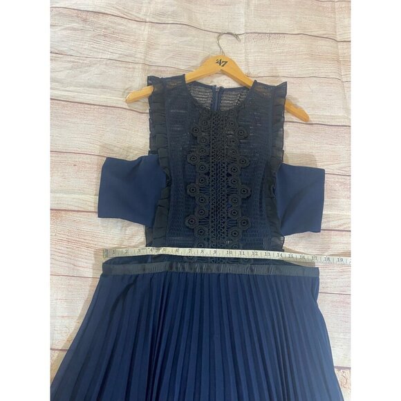 ASOS Women's Crochet Chiffon Blue Pleated Cut Out Cocktail Dress - 14 - Picture 5 of 14